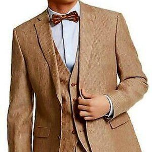 BAR III Mens Slim-Fit Tan Pinstripe Linen Suit Jacket